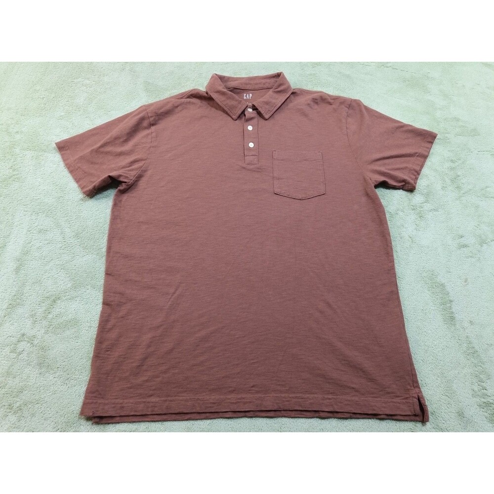 GAP Shirt Men's Large L Brown Mocha Slub Texture Pocket 3-Button Jersey Polo